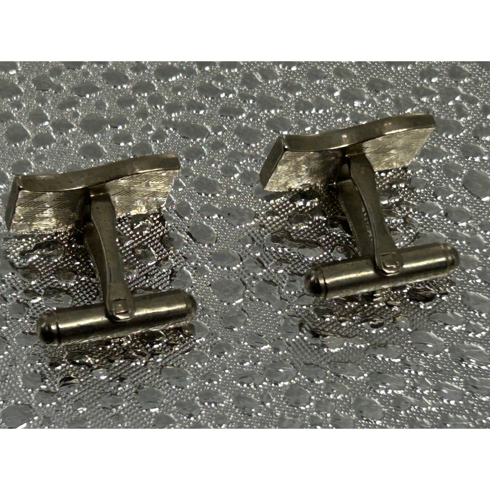 Vintage Silver Tone Curved Ridged Textured Cufflinks Formal Mens Wedding Jewelry
